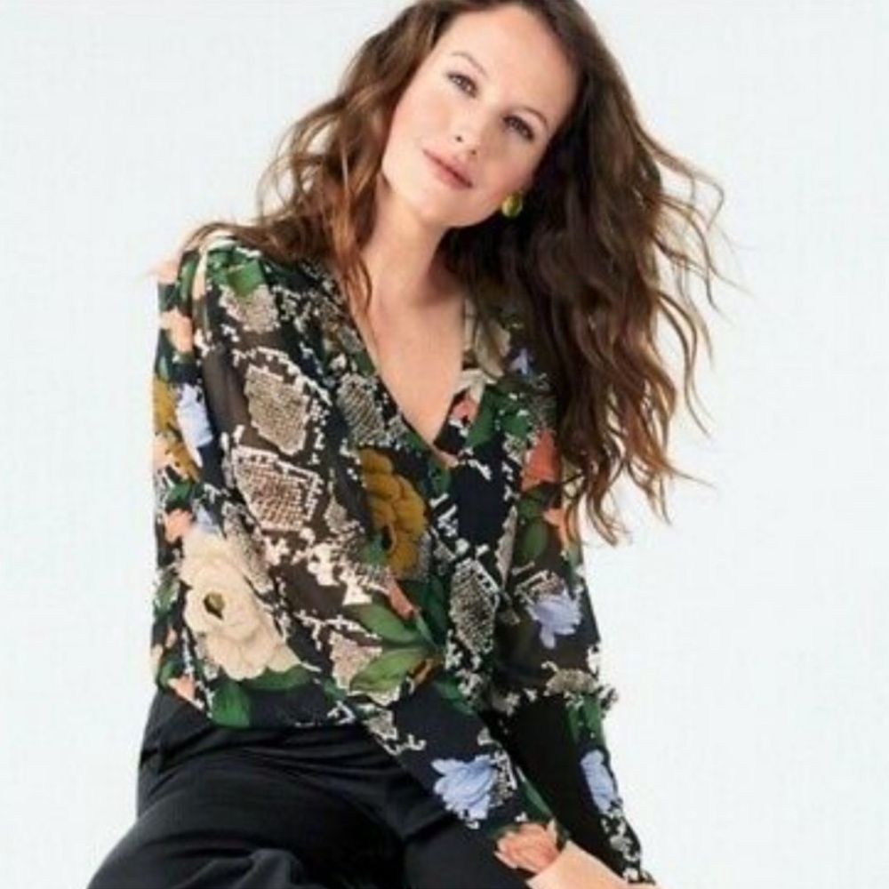 Cabi blouse size medium floral and snake skin print